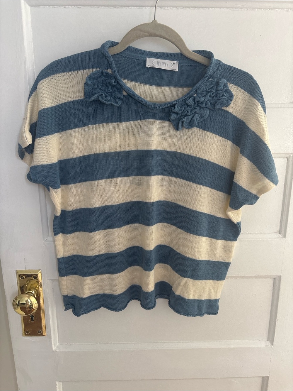 My Way Striped Blouse with Floral Detail
